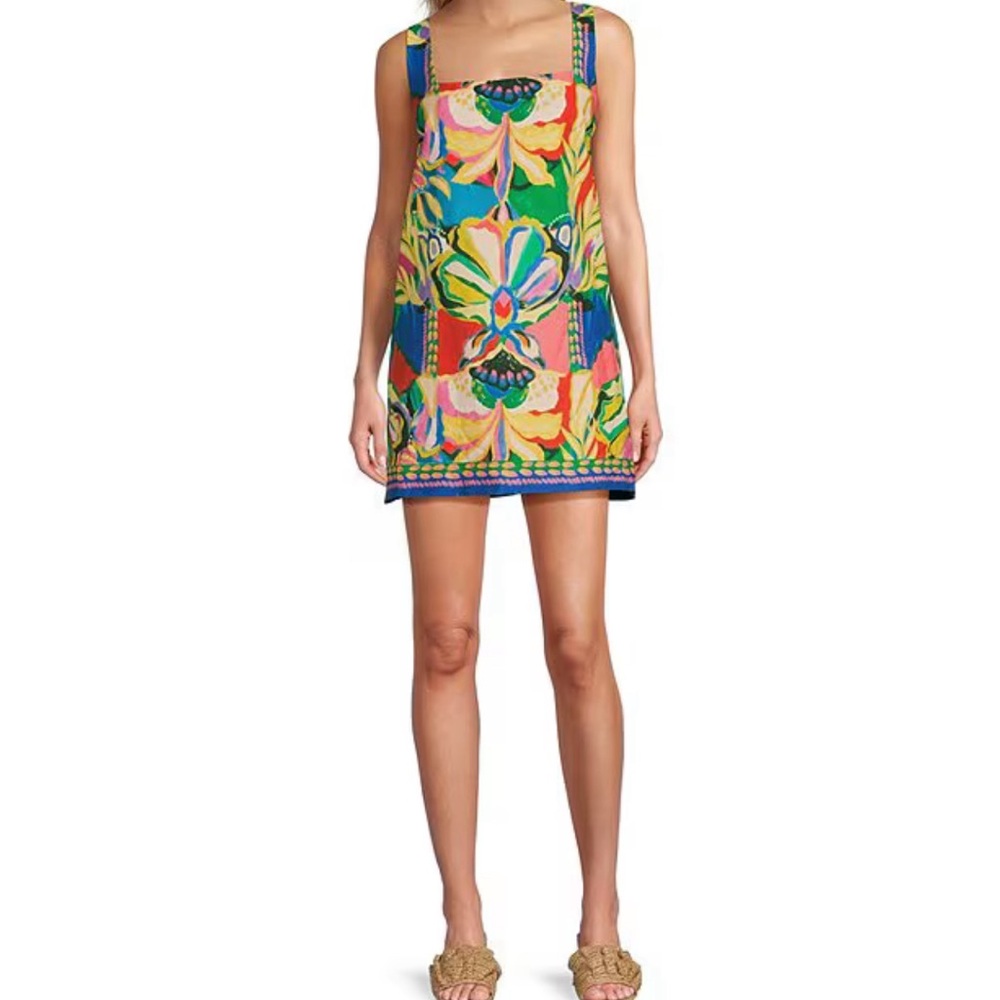 ANTONIO MELANI Eliana Printed Linen Blend Straight Neck Shift Dress